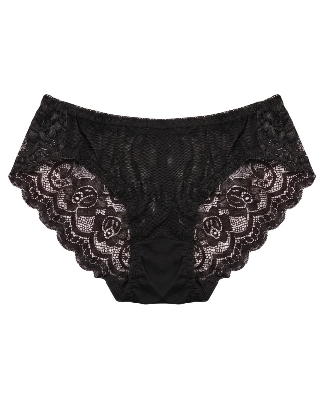 Rose Lace Sheer Brief Panty - Black