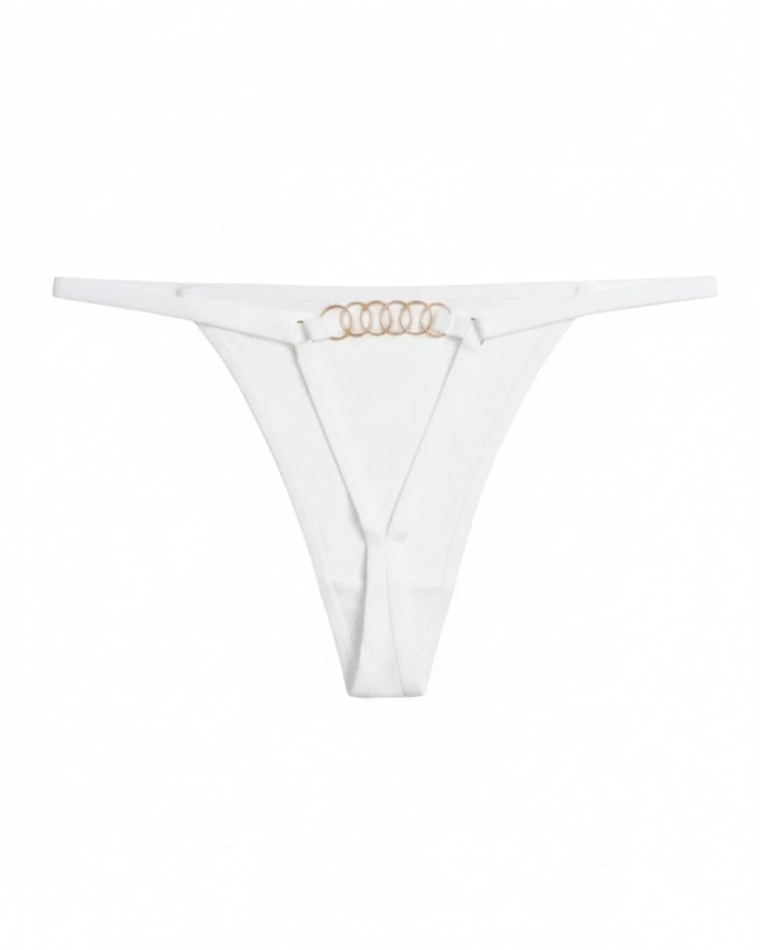 Luxe Ring Thong Panty with Gold Ring Detail - White