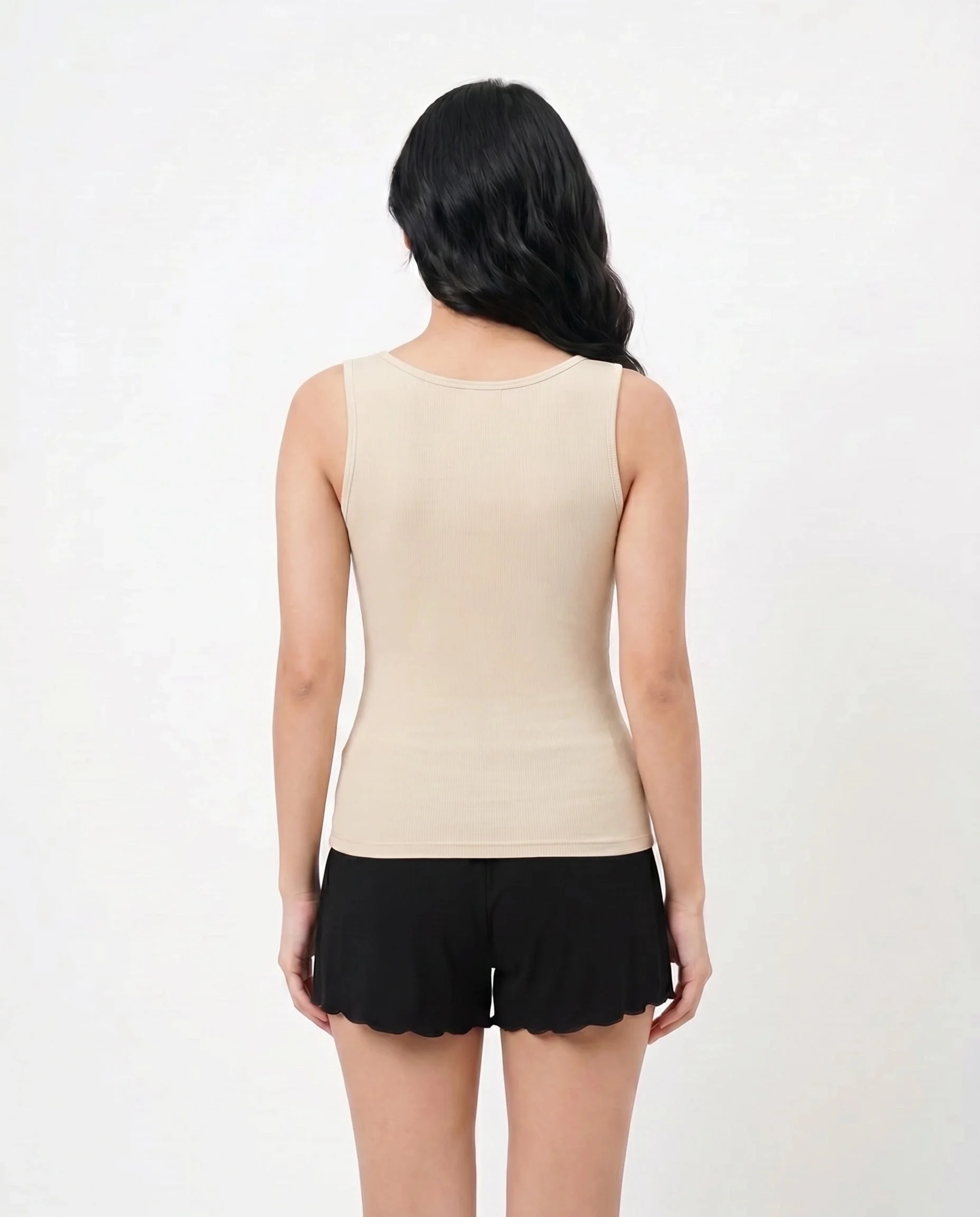 Seriva Ribbed Cotton Camisole with Lace Neckline