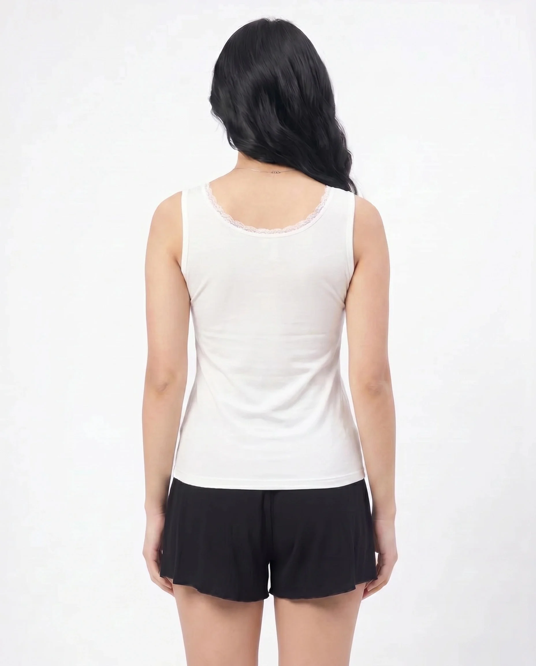 Embella Soft Cotton Camisole with Embroidered Neckline - White