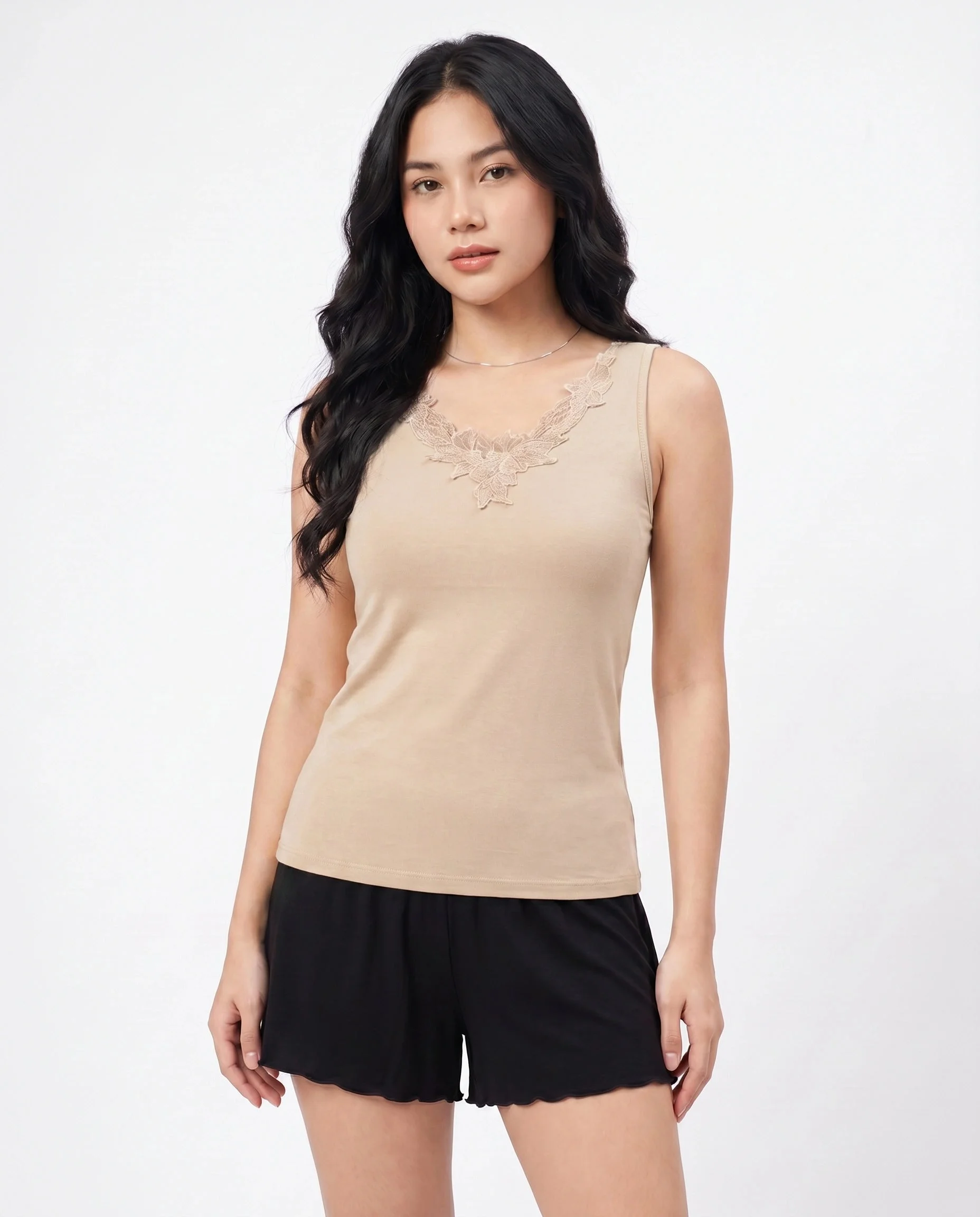 Embella Soft Cotton Camisole with Embroidered Neckline - Skin