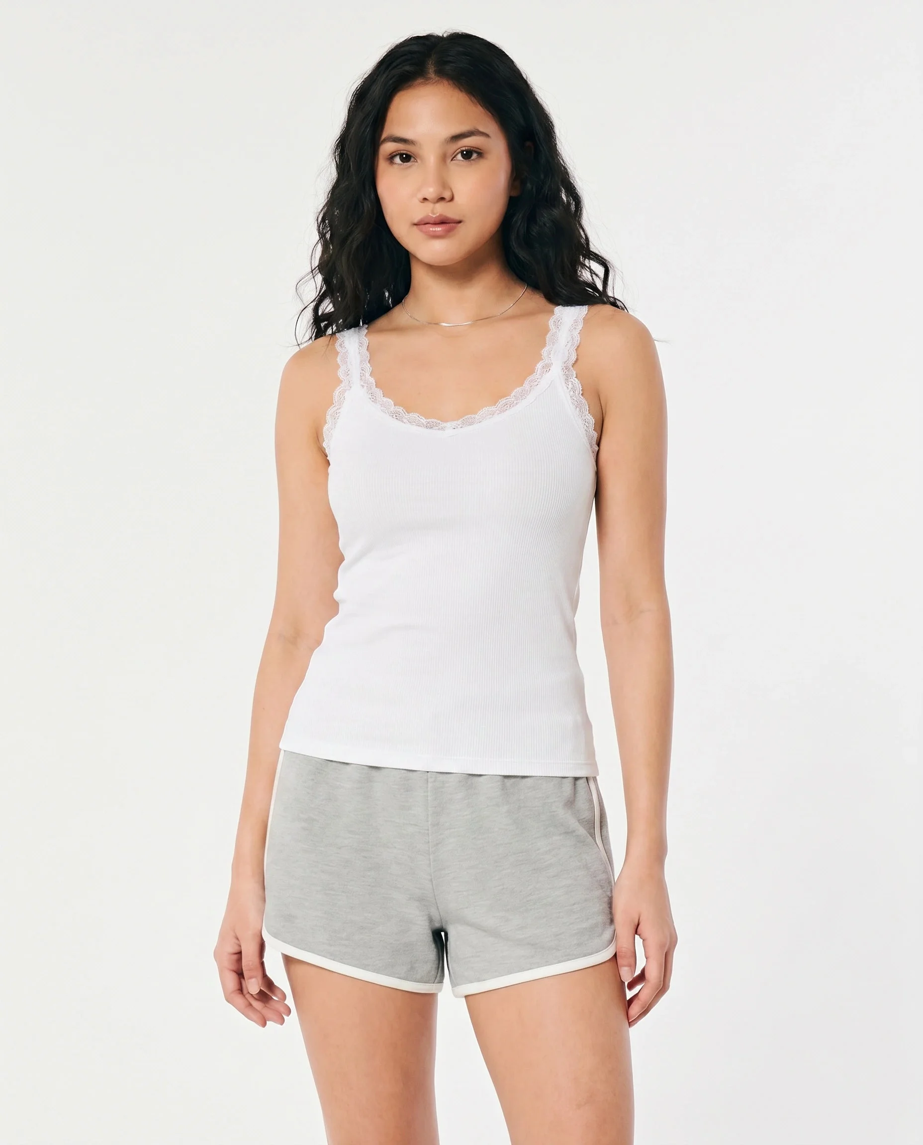 Lacen Soft Cotton Camisole with Lace Neckline - White