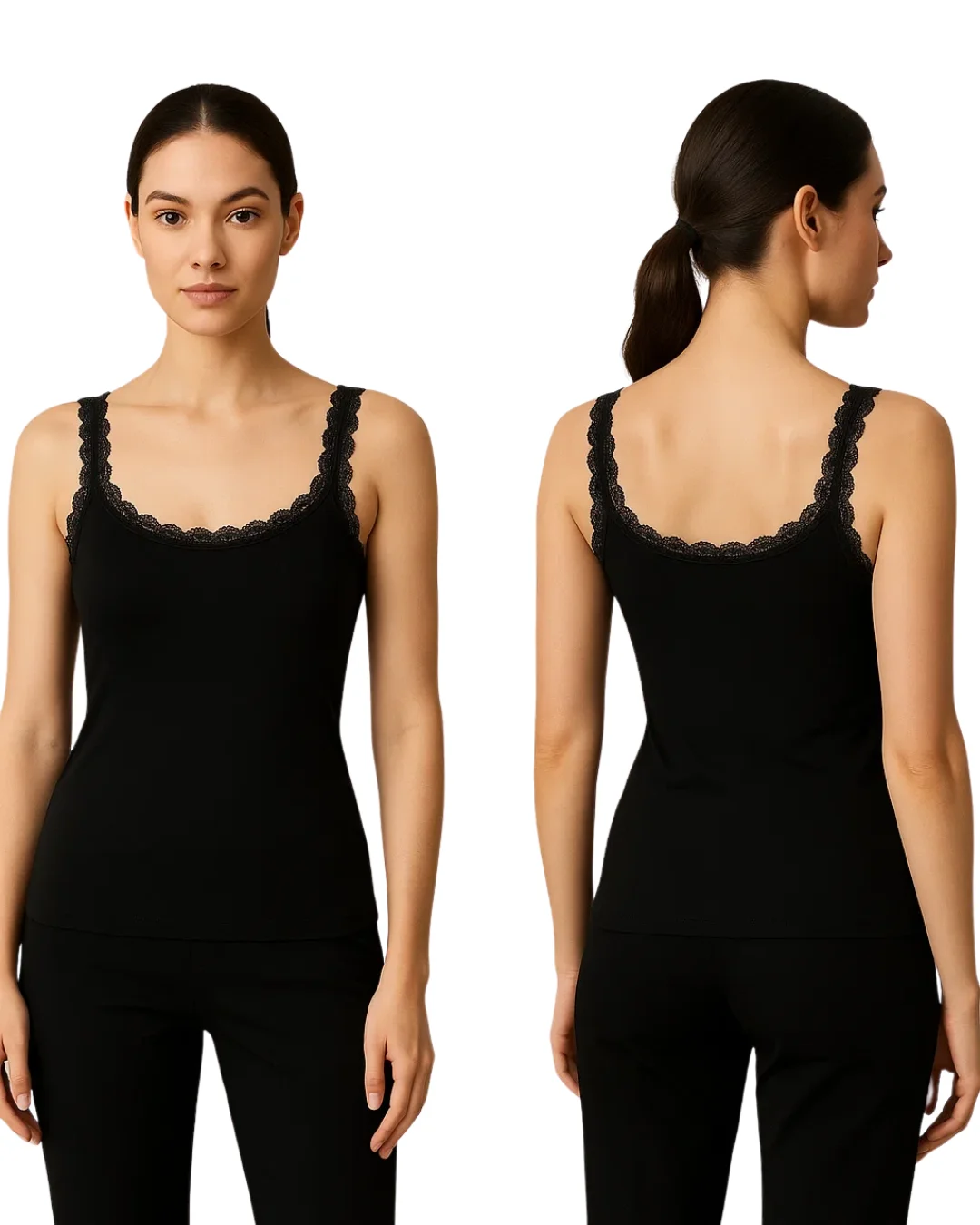 Veloura Lace Strap Tank Top for Women - Black