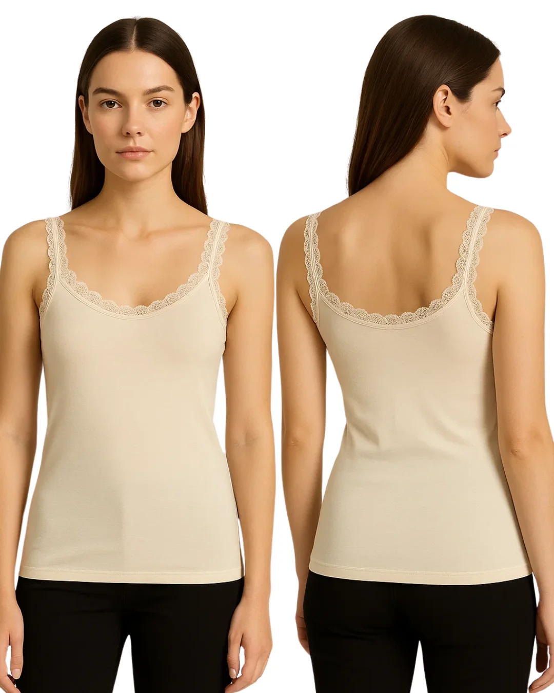 Veloura Lace Strap Tank Top for Women - Black