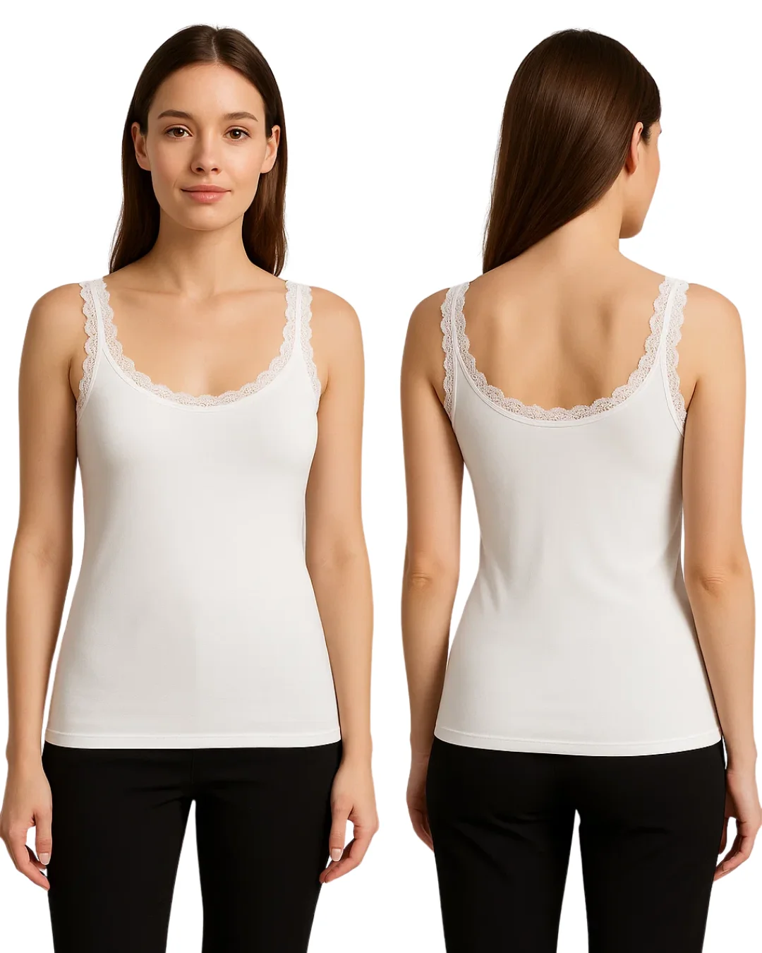 Veloura Lace Strap Tank Top for Women - Black