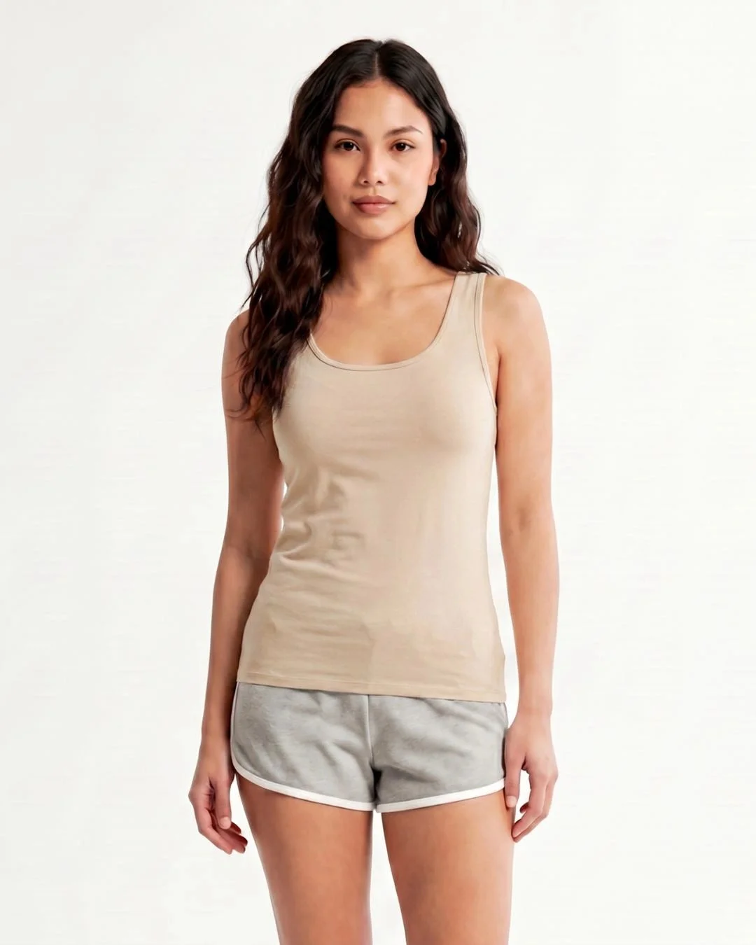 Soft Cotton Wide Strap Tank Camisole - Skin