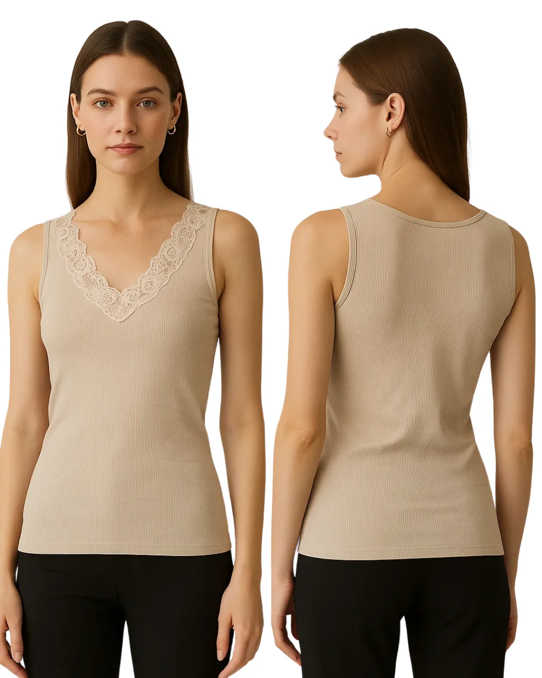 Lace Trim V-Neck Tank Camisole for Women - Black
