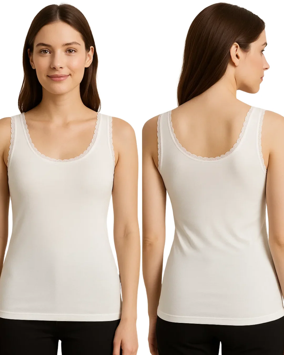 Lacera Scoop Neck Lace Trim Camisole - White