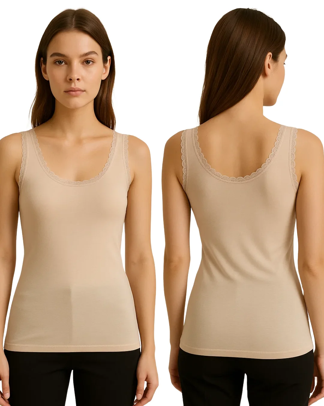Lacera Scoop Neck Lace Trim Camisole - White