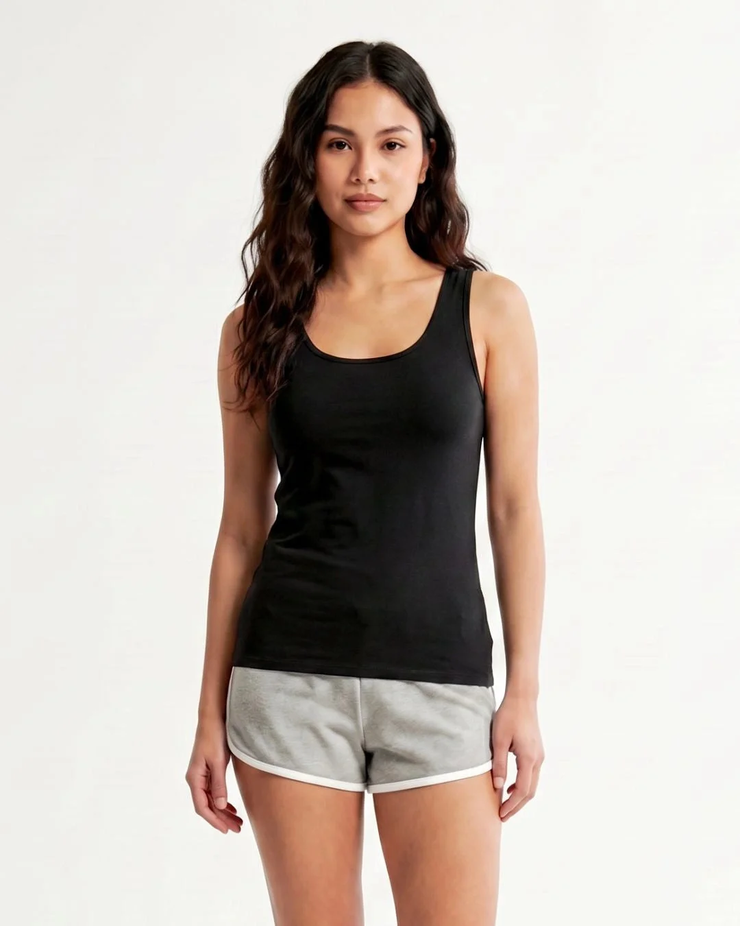 Soft Cotton Wide Strap Tank Camisole - Black