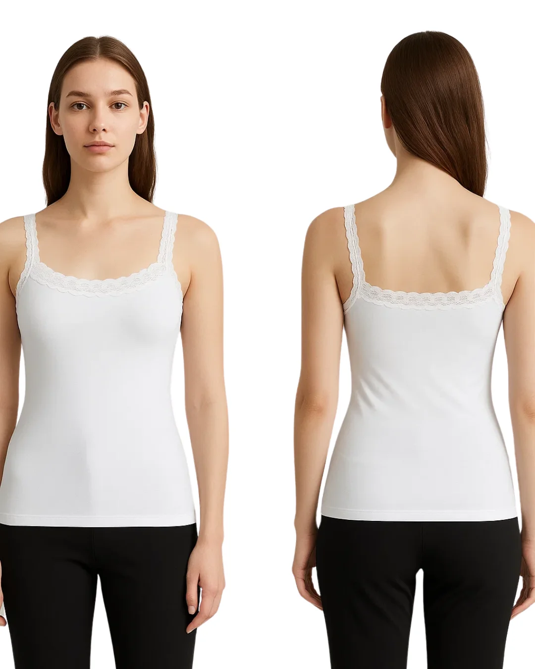 Lace Strap Square Neck Tank Top for Women - White
