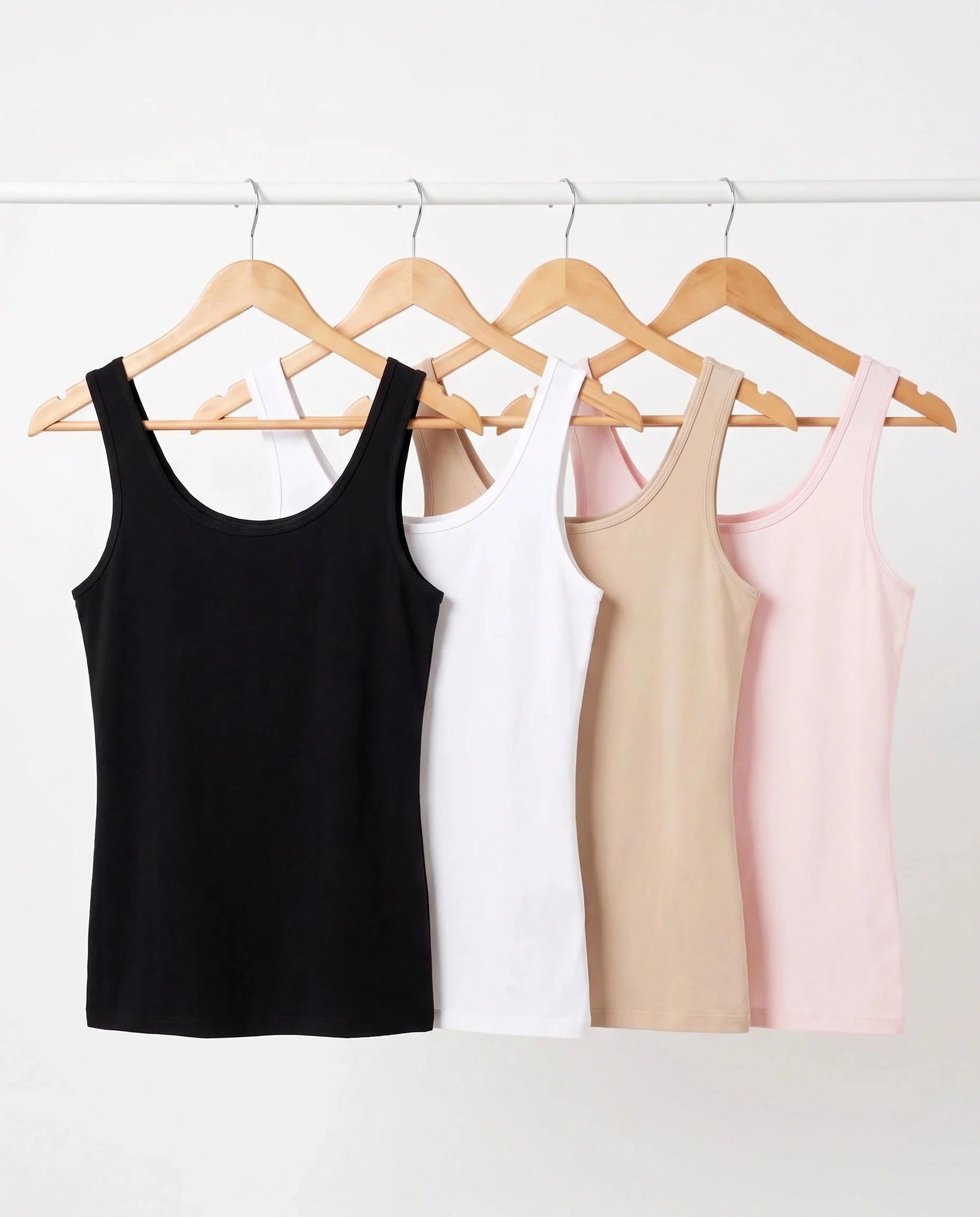 Soft Cotton Wide Strap Tank Camisoles - Pack of 4