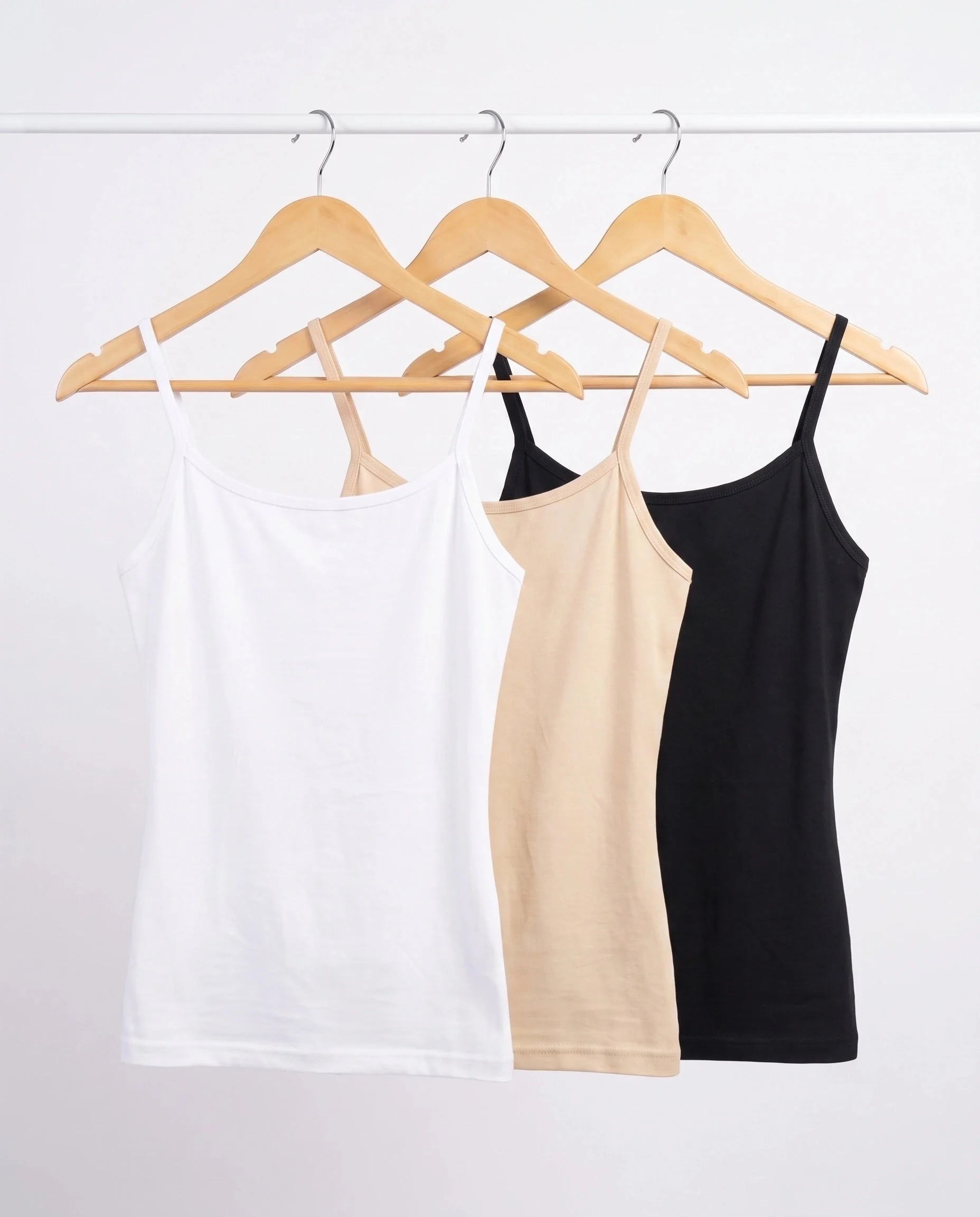 Soft Cotton Ribbed Basic Camisoles for Women - Pack of 3