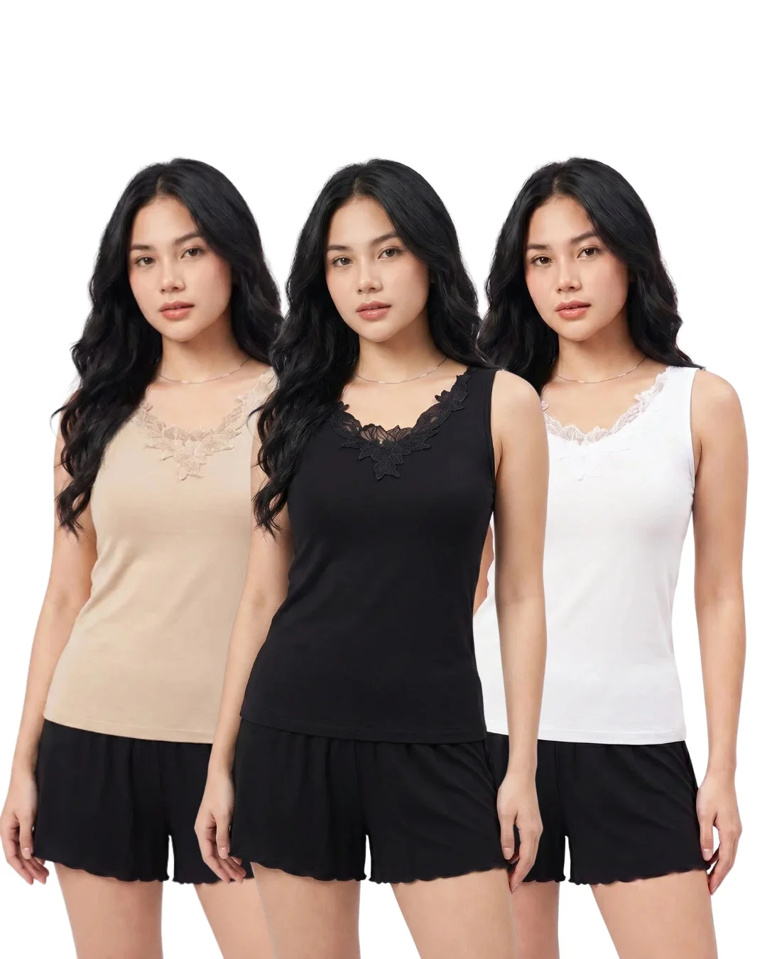 Embella Soft Cotton Embroidered Camisoles - Pack of 3