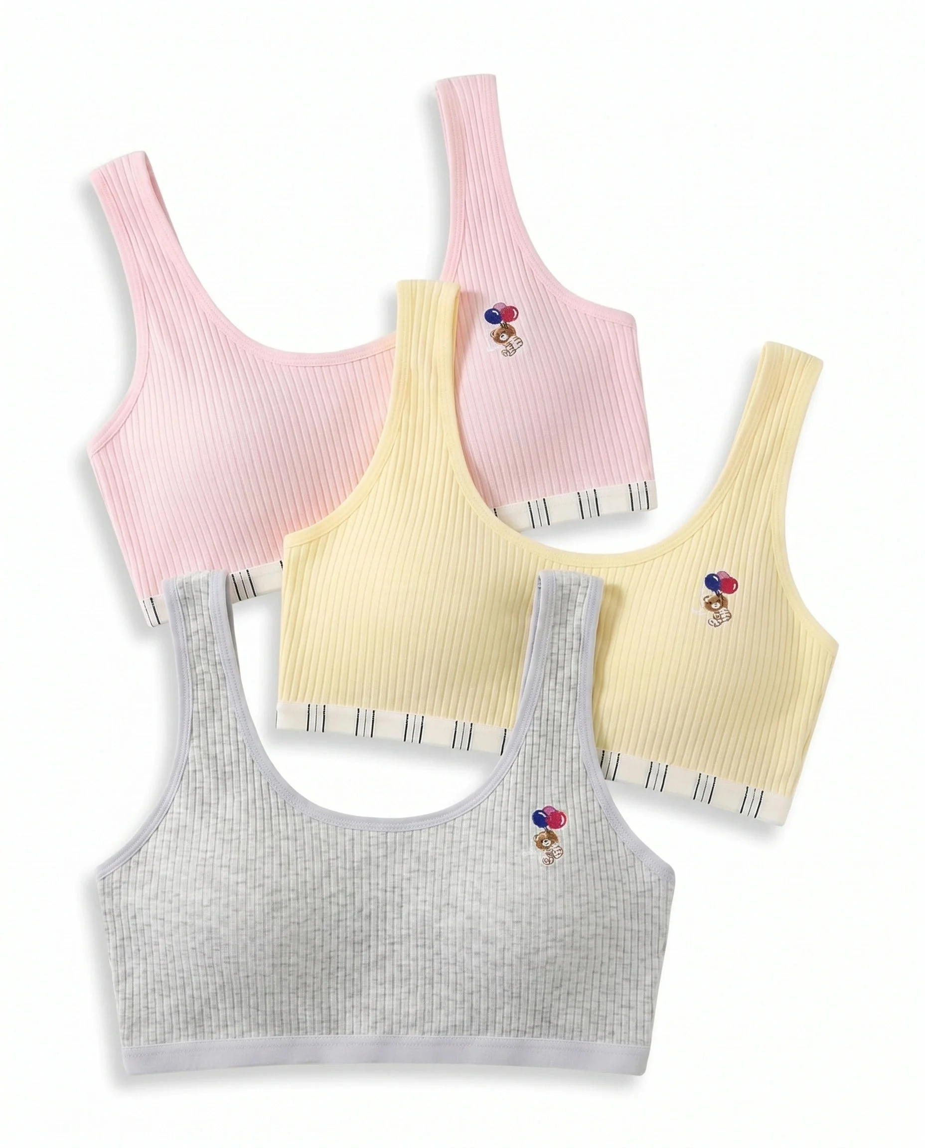 Pack of 3 Padded Teenage Bras - Soft Ribbed Kitty Print