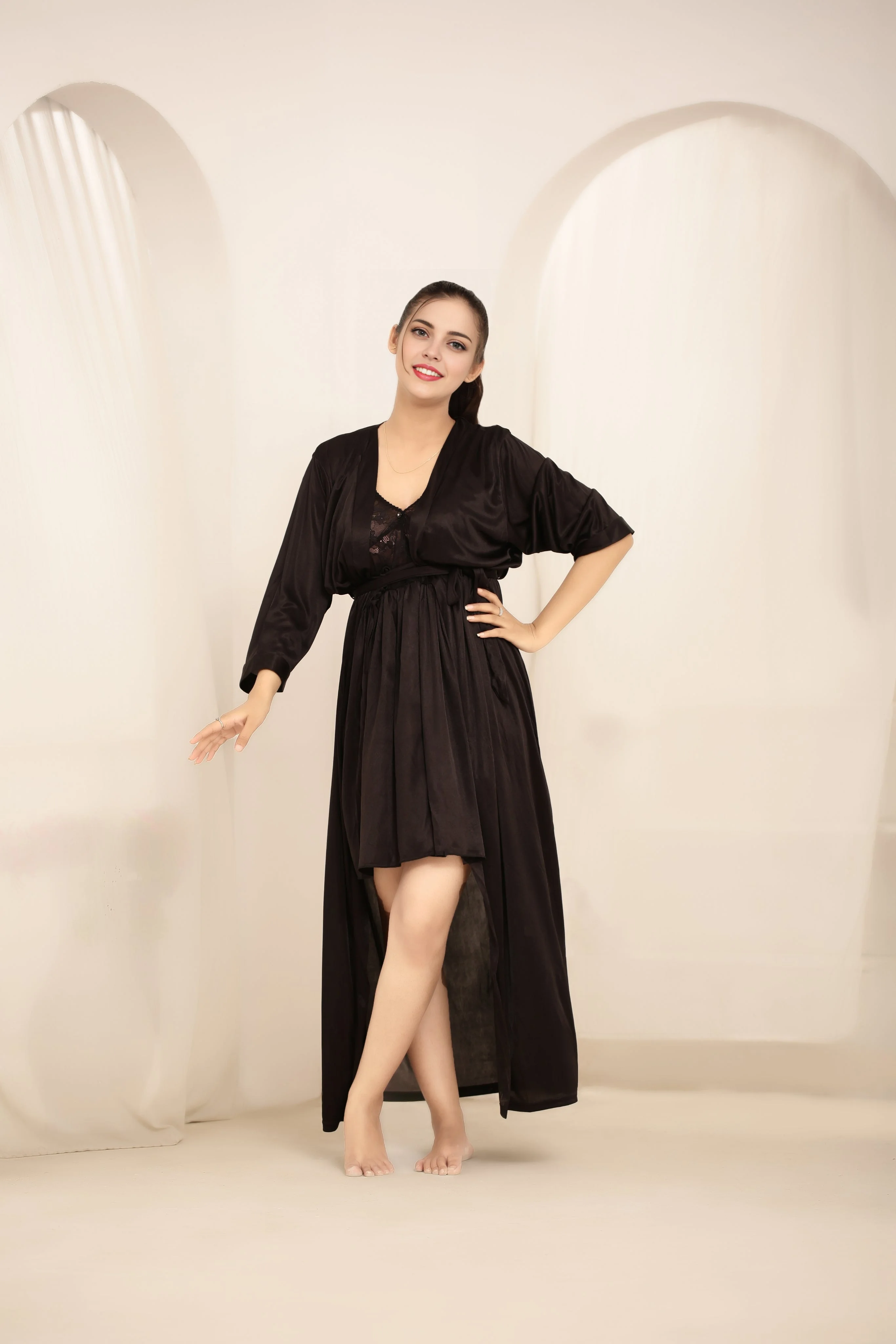 Gown Set - Nerra Silk - Dark Grey