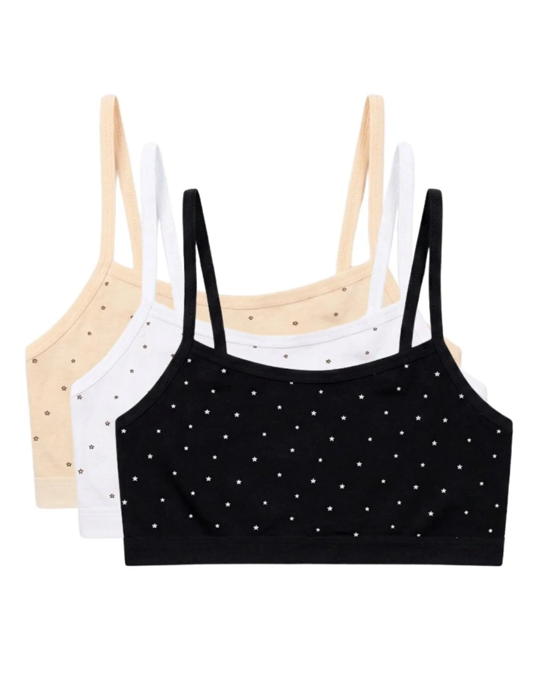 Pack of 3 Non-Padded Teenage Bras with Star Print, Free Size