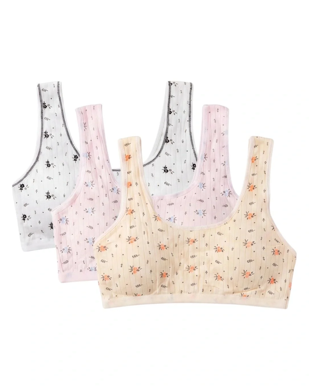 Soft Floral Padded Teenage Bra - Pack of 3, Free Size