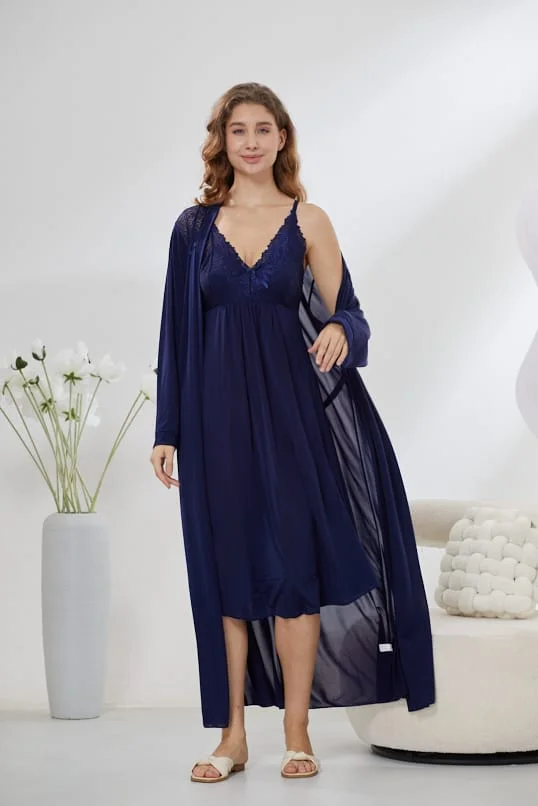4-Piece Pure Silk Nightwear Set - Rosvian Blue