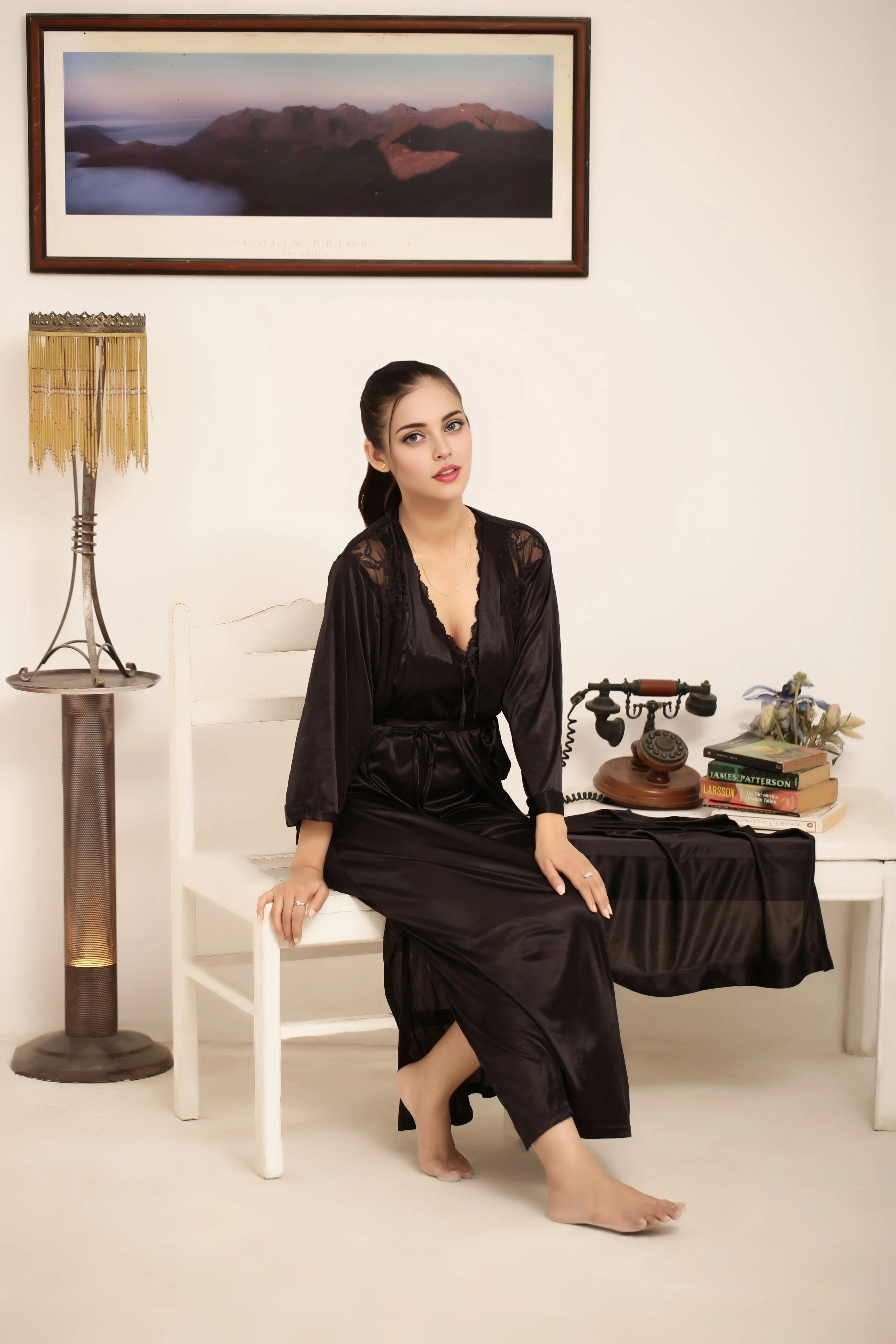 Gown Set - Orina Silk - Dark Grey
