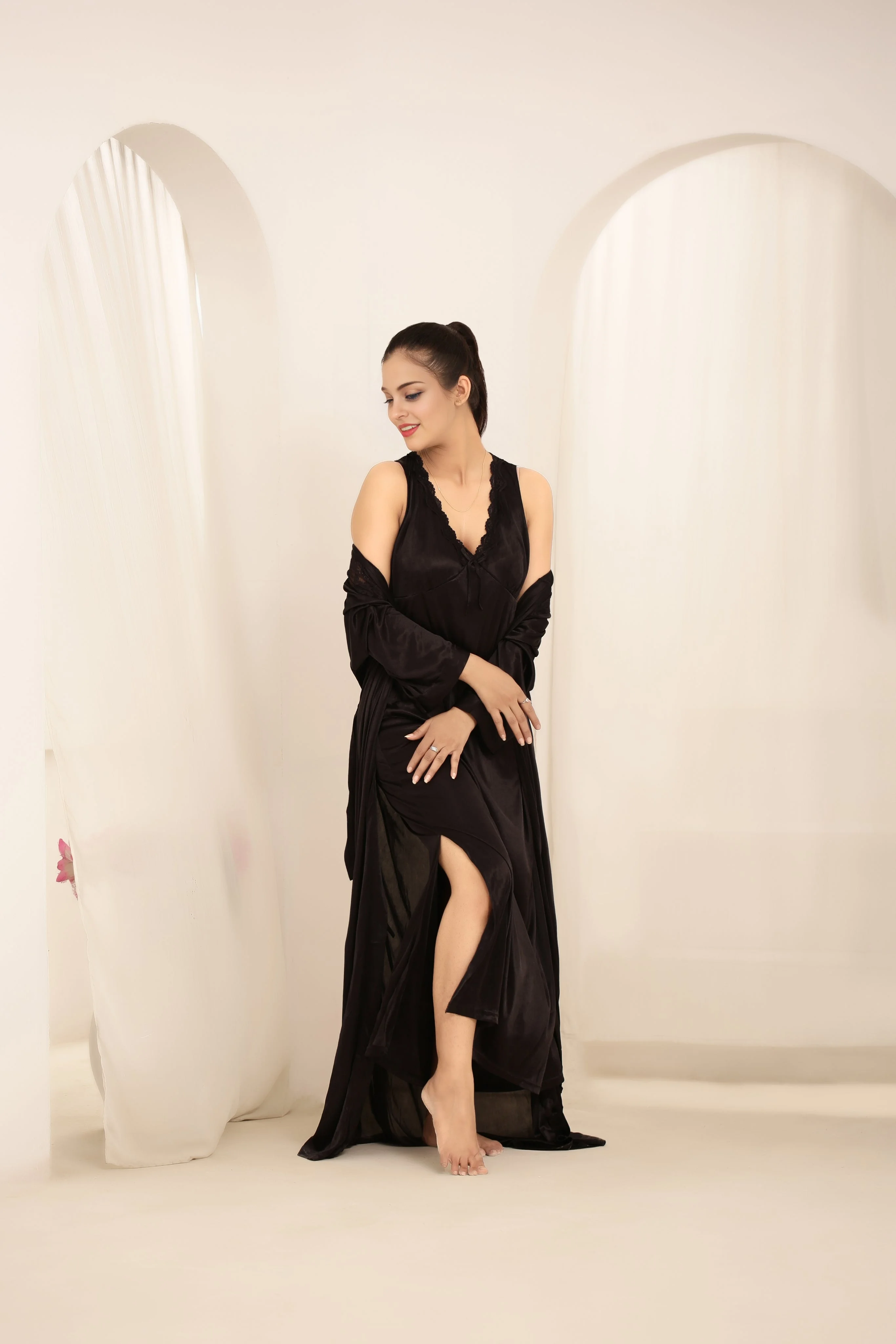 Gown Set - Orina Silk - Dark Grey