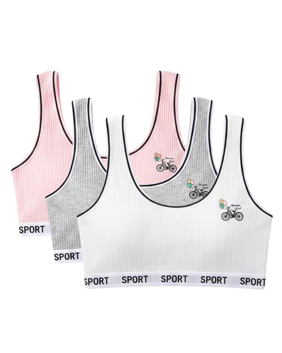 Dreamer Padded Ribbed Teenage Sports Bra - Pack of 3