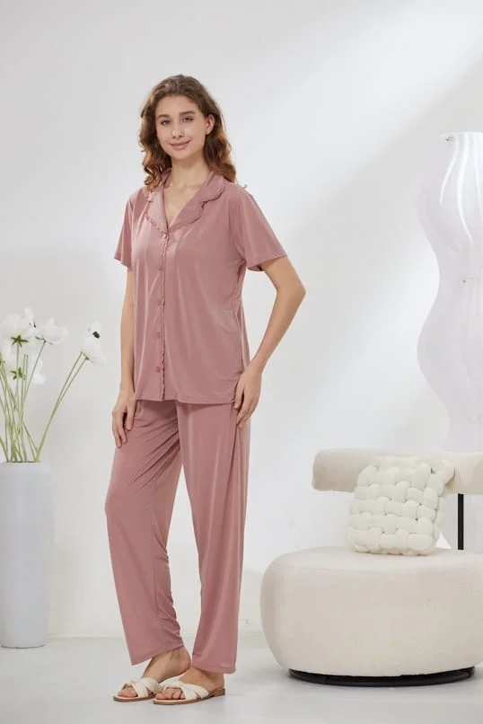 4-Piece Pure Silk Nightwear Set - Rosvian Pink