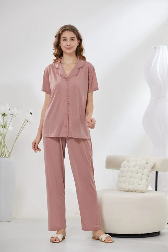 4-Piece Pure Silk Nightwear Set - Rosvian Pink