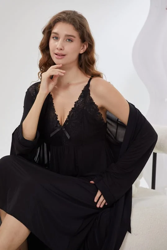 4-Piece Pure Silk Nightwear Set - Rosvian Black