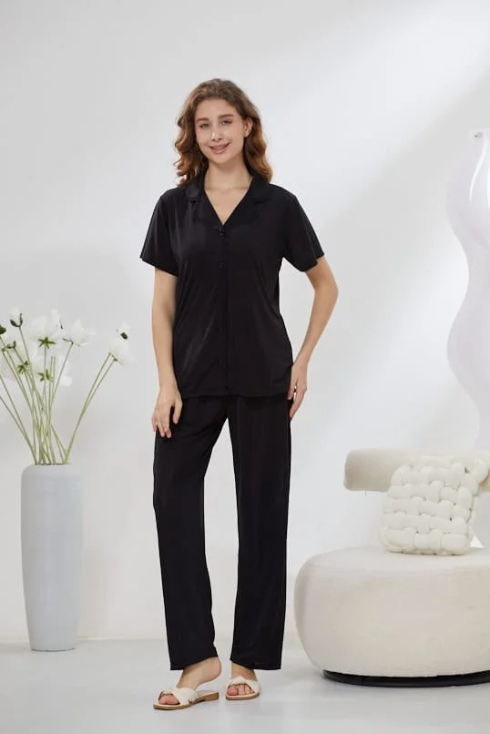 4-Piece Pure Silk Nightwear Set - Rosvian Black