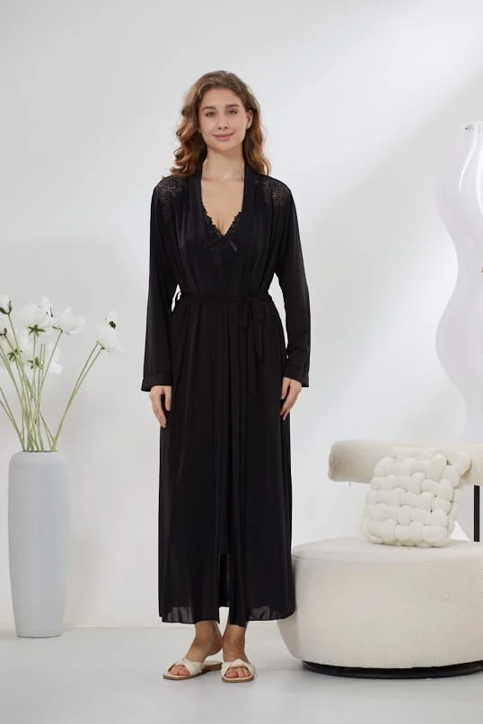 4-Piece Pure Silk Nightwear Set - Rosvian Black