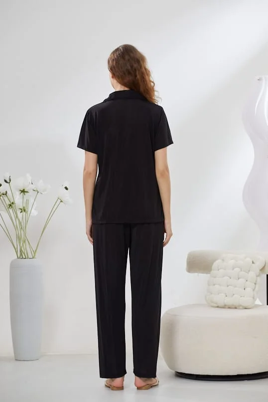 4-Piece Pure Silk Nightwear Set - Rosvian Black