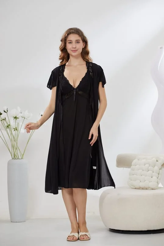 6-Piece Pure Silk Nightwear Set - Marvella Black