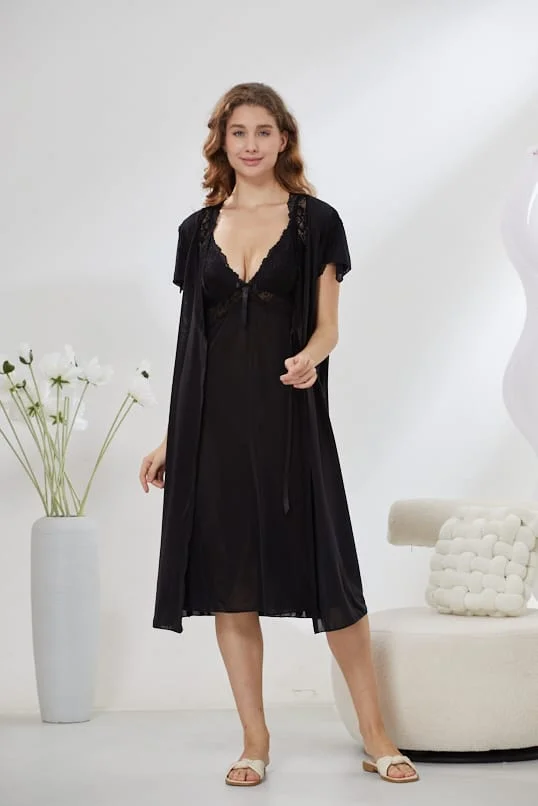 6-Piece Pure Silk Nightwear Set - Marvella Black