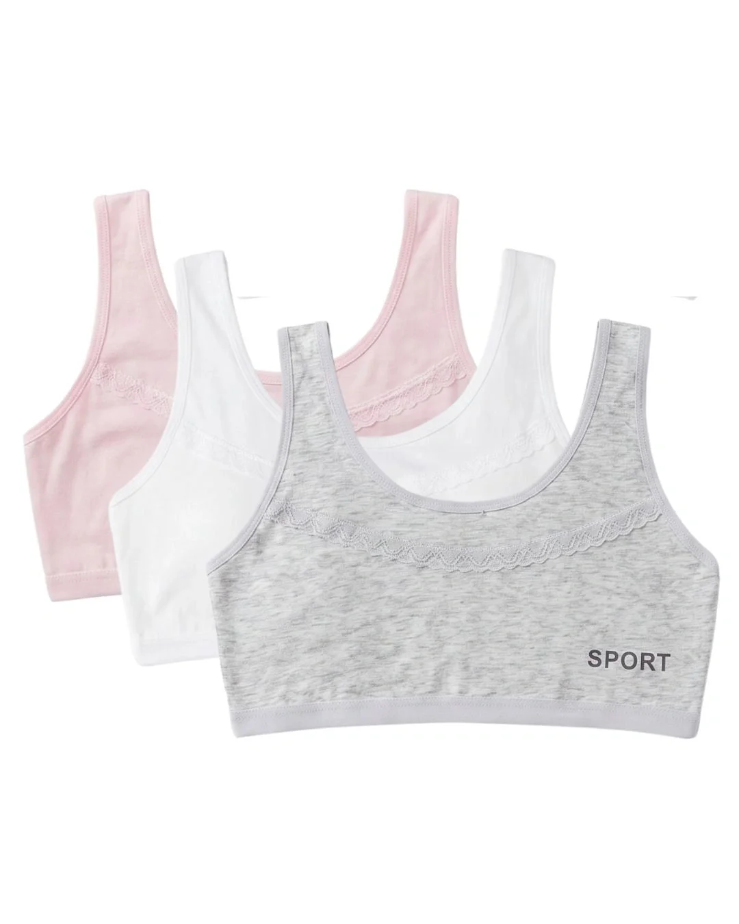 Lovey Lace Trim Teenage Sports Bra - Pack of 3