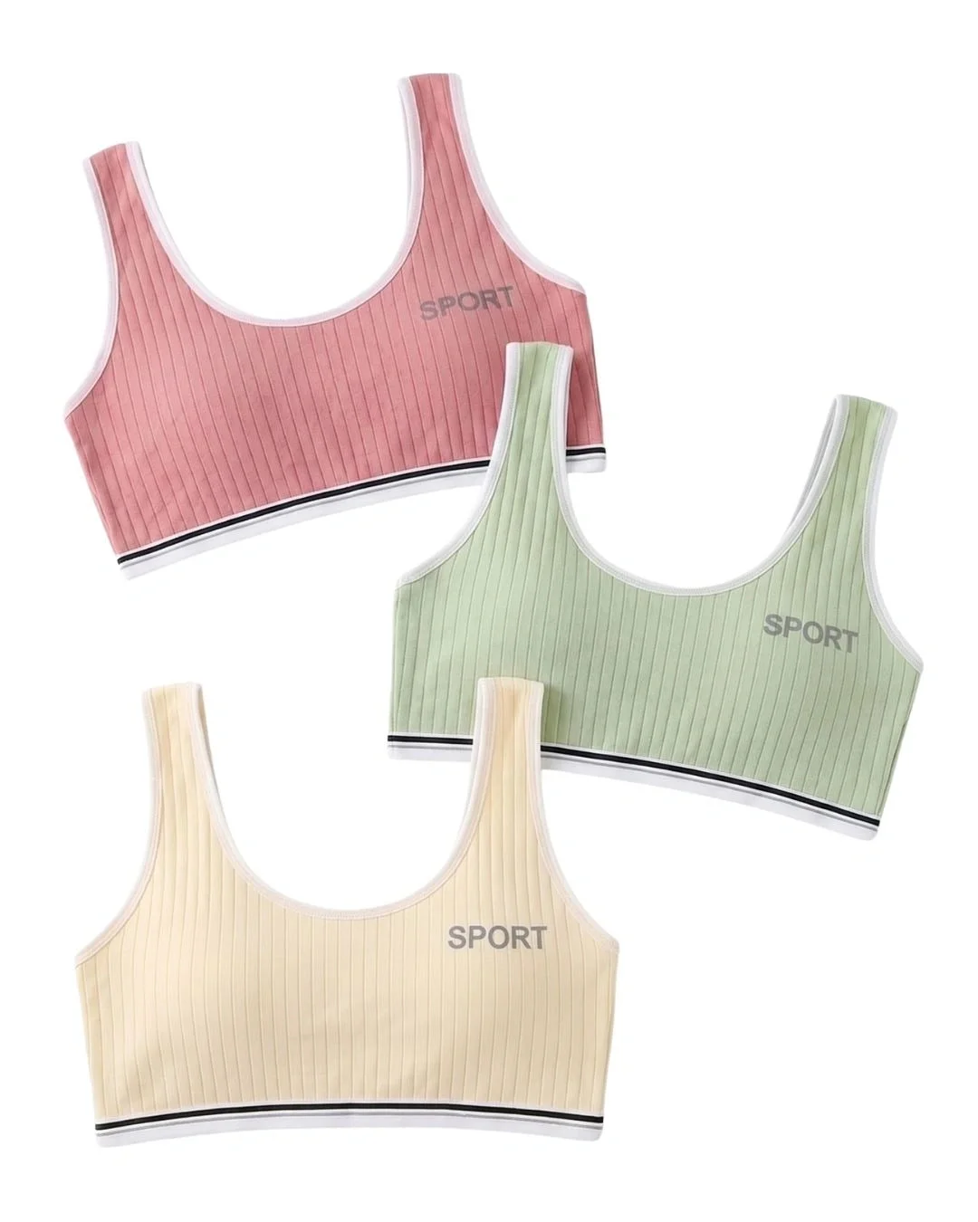Stripesport Ribbed Teenage Sports Bra - Pack of 3