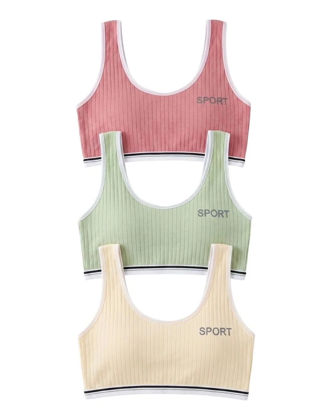 Stripesport Ribbed Teenage Sports Bra - Pack of 3