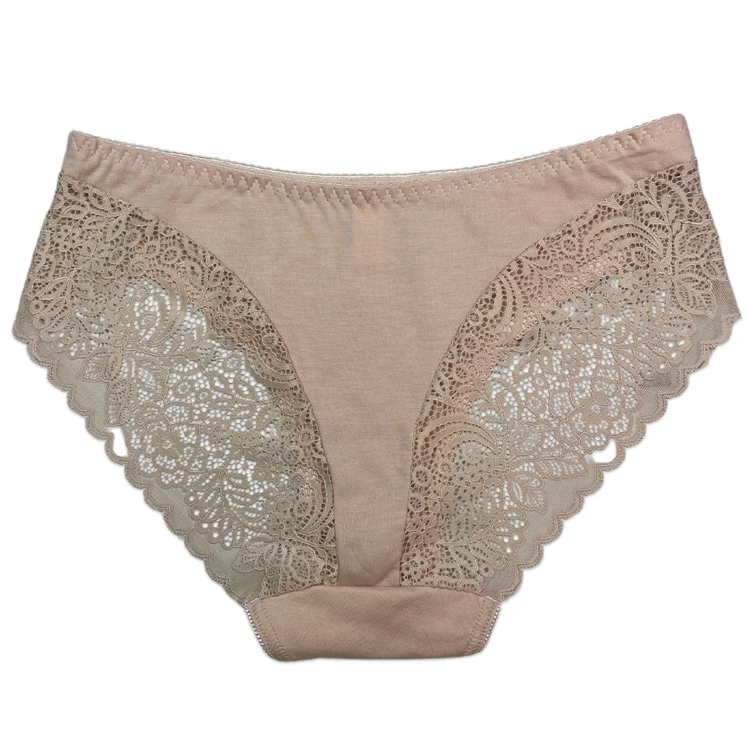 Lace Charm Cotton Brief Panties with Lace Sides - Pack of 3