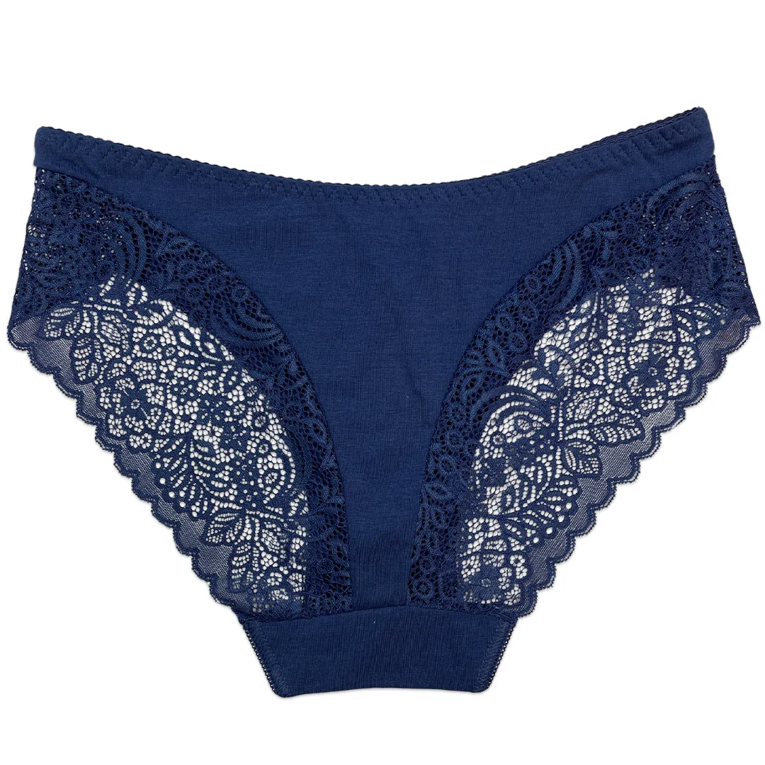 Lace Charm Cotton Brief Panties with Lace Sides - Pack of 3