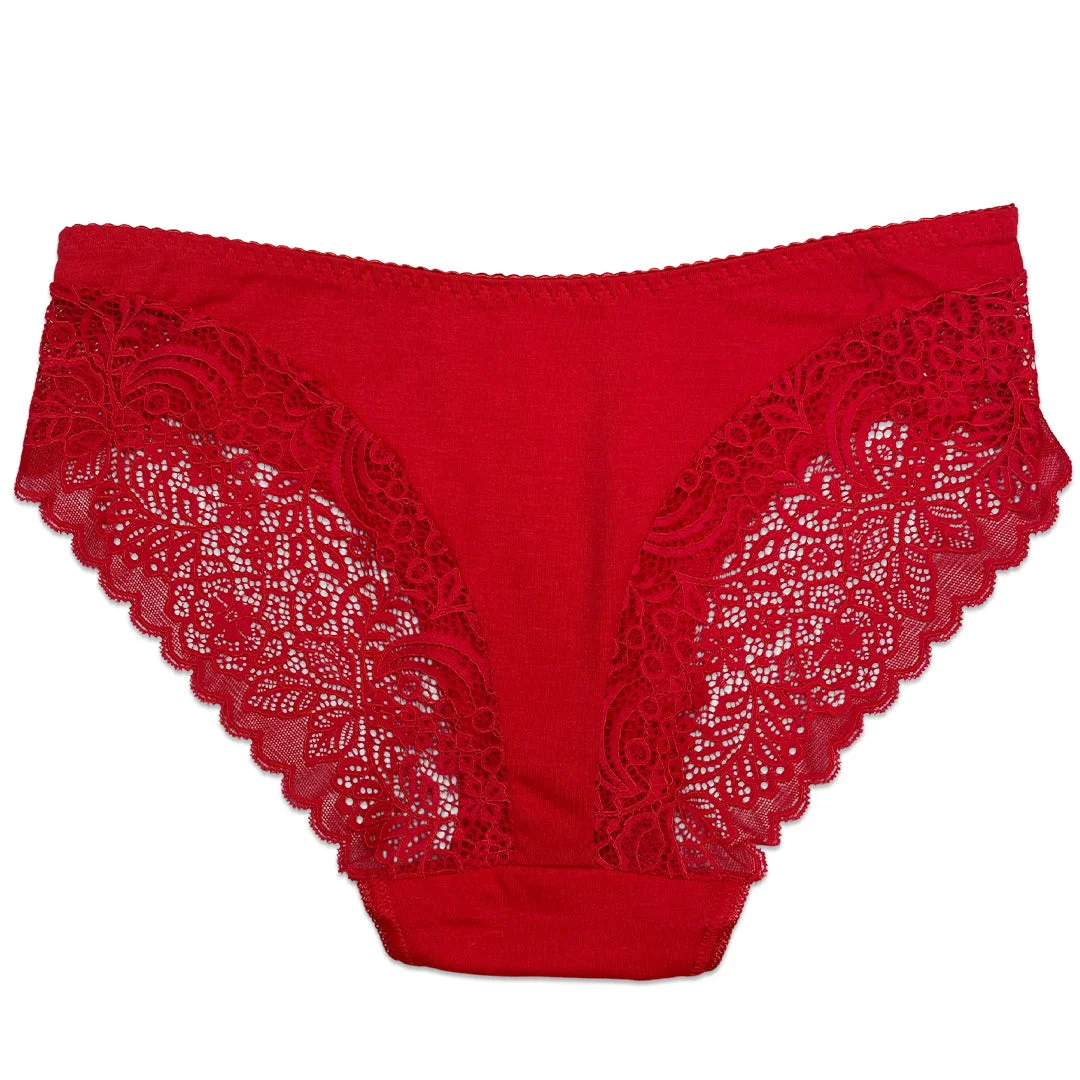 Lace Charm Cotton Brief Panties with Lace Sides - Pack of 3