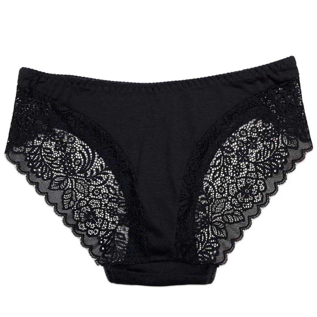 Lace Charm Cotton Brief Panties with Lace Sides - Pack of 3