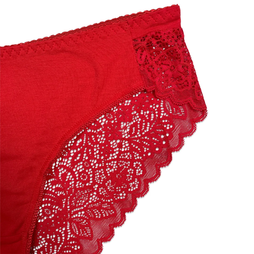 Lace Charm Cotton Brief Panties with Lace Sides - Pack of 3