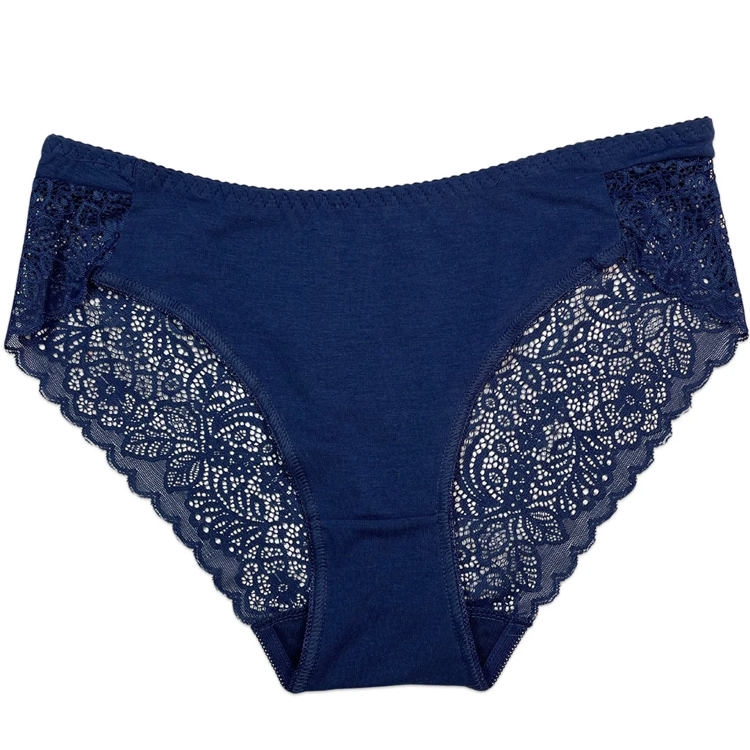 Lace Charm Cotton Brief Panties with Lace Sides - Pack of 3