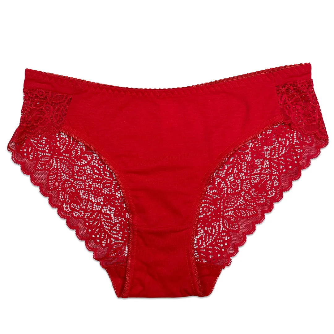 Lace Charm Cotton Brief Panties with Lace Sides - Pack of 3