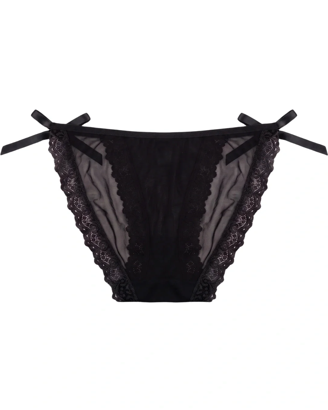 Bow Lace Tie-Side Bikini Panty - Black