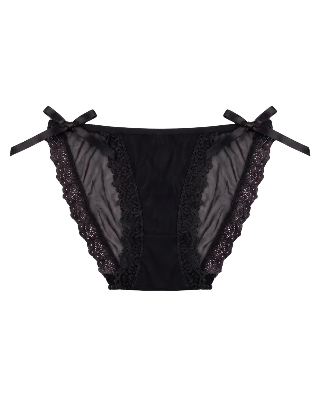 Bow Lace Tie-Side Bikini Panty - Black