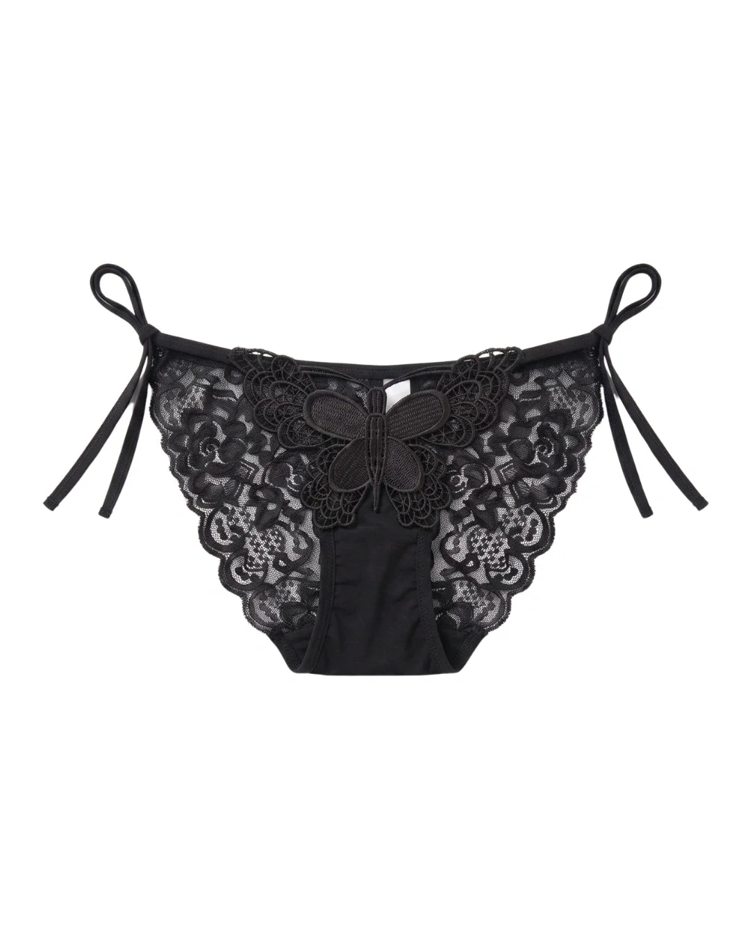 Butterfly Lace Tie-Side Bikini Panty - Black