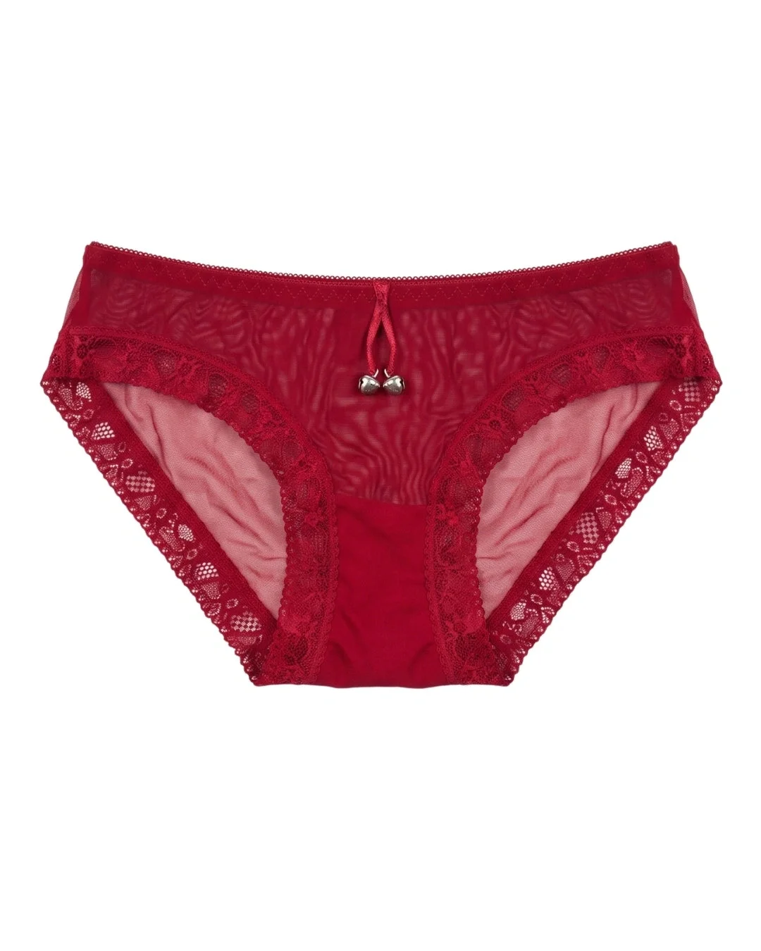 Bloom Charm Sheer Mesh Brief Panty - Red
