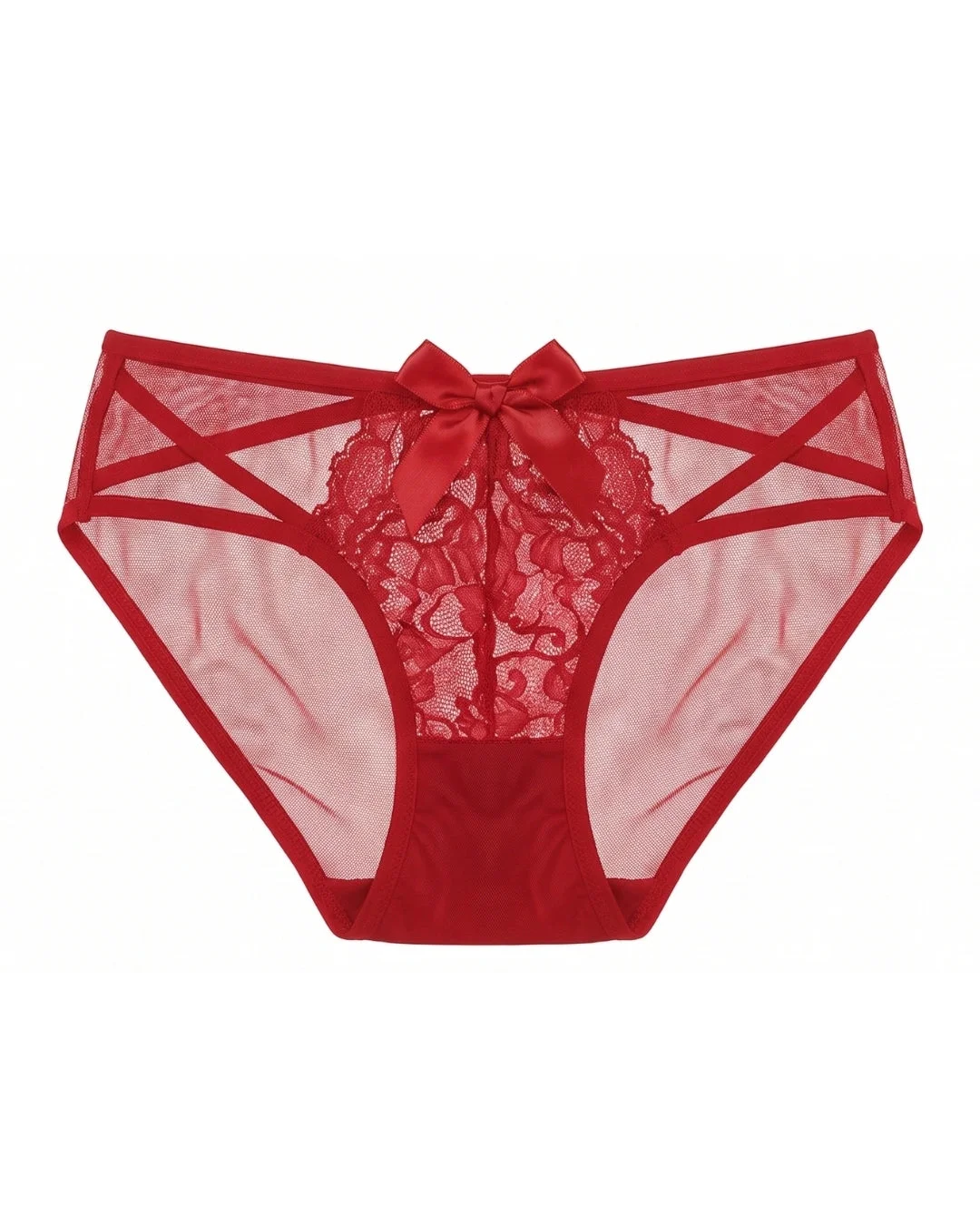 Strappy Lace Sheer Brief Panty - Red