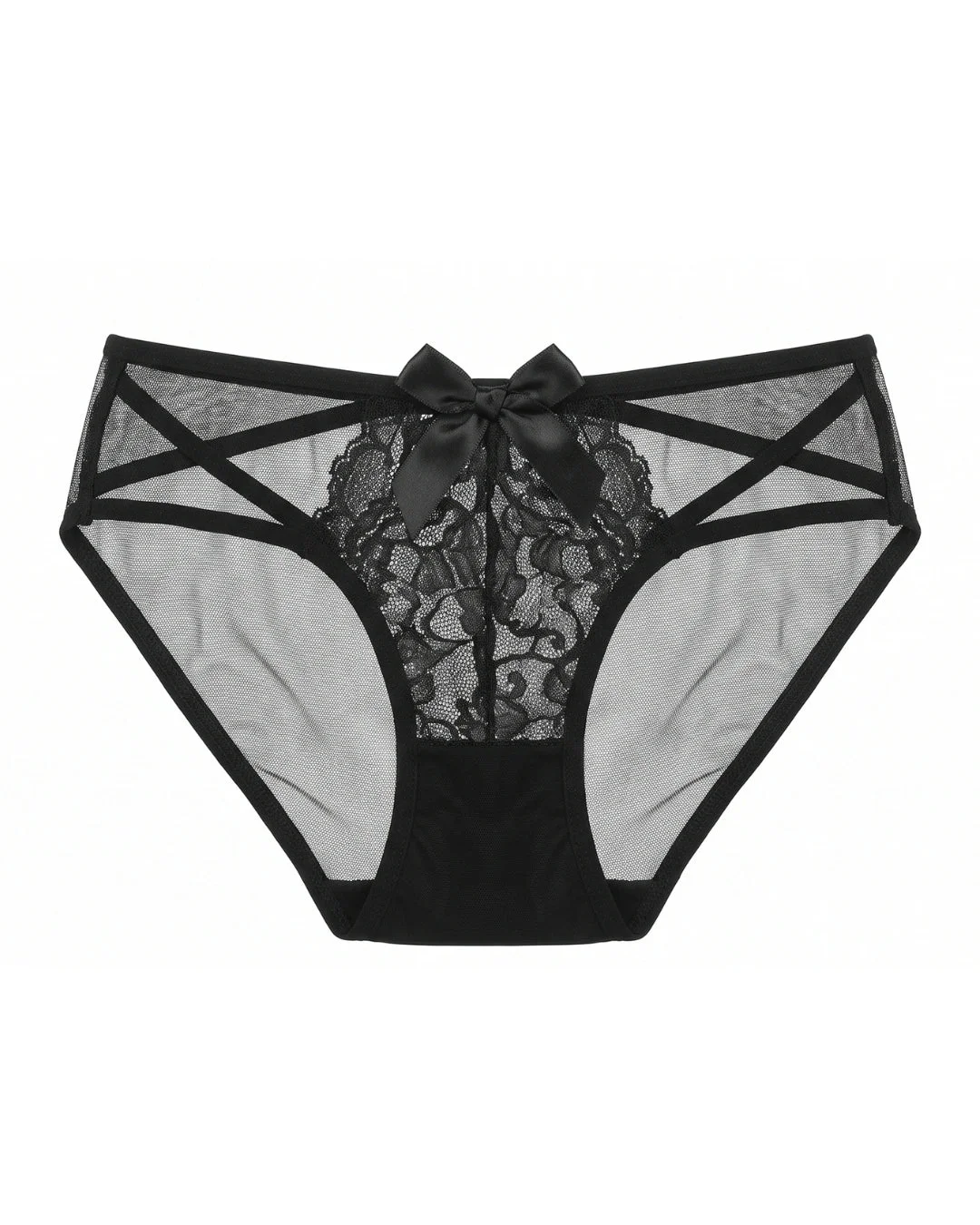 Strappy Lace Sheer Brief Panty - Black